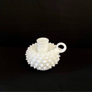 Handled Candleholder ~ Fenton Hobnail Milk Glass